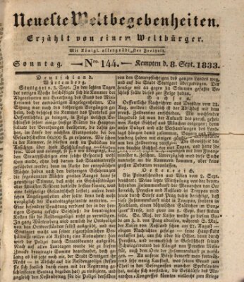 Neueste Weltbegebenheiten (Kemptner Zeitung) Sonntag 8. September 1833