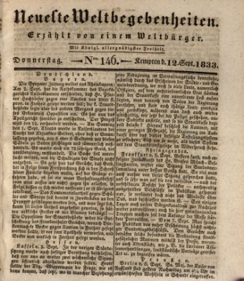 Neueste Weltbegebenheiten (Kemptner Zeitung) Donnerstag 12. September 1833