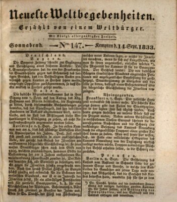 Neueste Weltbegebenheiten (Kemptner Zeitung) Samstag 14. September 1833