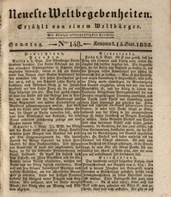 Neueste Weltbegebenheiten (Kemptner Zeitung) Sonntag 15. September 1833