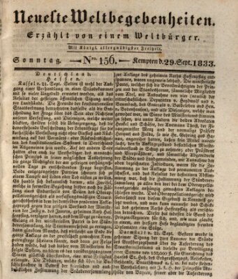 Neueste Weltbegebenheiten (Kemptner Zeitung) Sonntag 29. September 1833