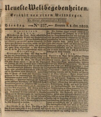 Neueste Weltbegebenheiten (Kemptner Zeitung) Dienstag 1. Oktober 1833