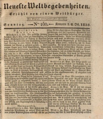 Neueste Weltbegebenheiten (Kemptner Zeitung) Sonntag 6. Oktober 1833