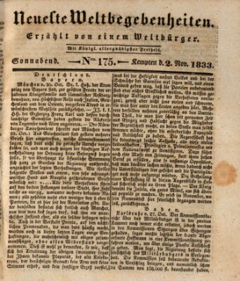 Neueste Weltbegebenheiten (Kemptner Zeitung) Samstag 2. November 1833