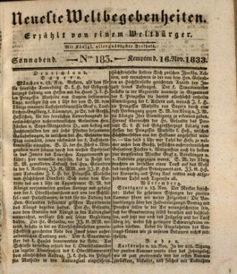 Neueste Weltbegebenheiten (Kemptner Zeitung) Samstag 16. November 1833