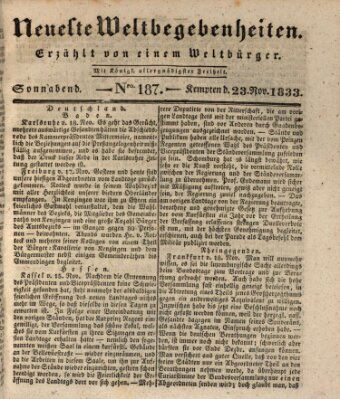 Neueste Weltbegebenheiten (Kemptner Zeitung) Samstag 23. November 1833