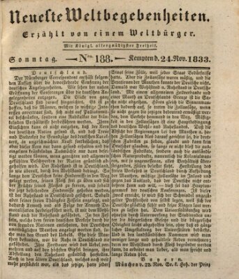 Neueste Weltbegebenheiten (Kemptner Zeitung) Sonntag 24. November 1833