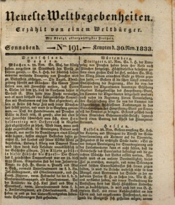 Neueste Weltbegebenheiten (Kemptner Zeitung) Samstag 30. November 1833