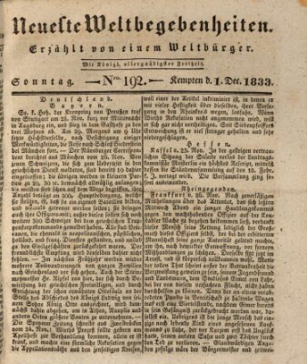 Neueste Weltbegebenheiten (Kemptner Zeitung) Sonntag 1. Dezember 1833