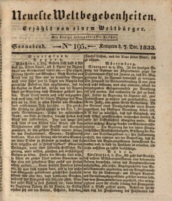 Neueste Weltbegebenheiten (Kemptner Zeitung) Samstag 7. Dezember 1833