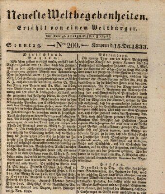 Neueste Weltbegebenheiten (Kemptner Zeitung) Sonntag 15. Dezember 1833