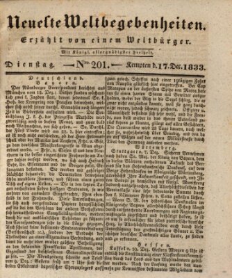 Neueste Weltbegebenheiten (Kemptner Zeitung) Dienstag 17. Dezember 1833