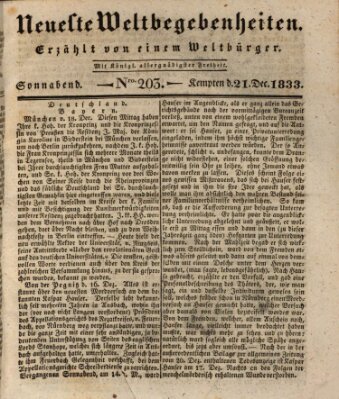 Neueste Weltbegebenheiten (Kemptner Zeitung) Samstag 21. Dezember 1833