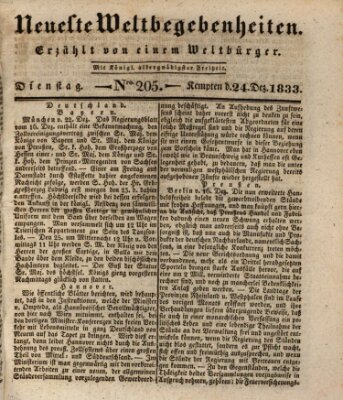 Neueste Weltbegebenheiten (Kemptner Zeitung) Dienstag 24. Dezember 1833