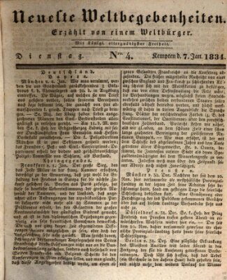 Neueste Weltbegebenheiten (Kemptner Zeitung) Dienstag 7. Januar 1834