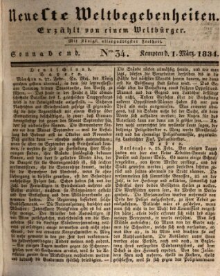 Neueste Weltbegebenheiten (Kemptner Zeitung) Samstag 1. März 1834