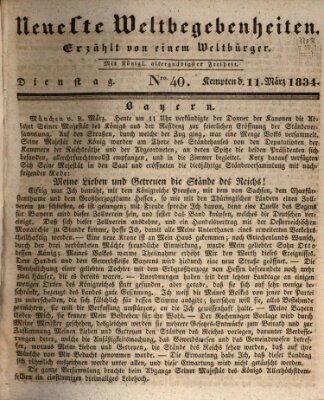 Neueste Weltbegebenheiten (Kemptner Zeitung) Dienstag 11. März 1834