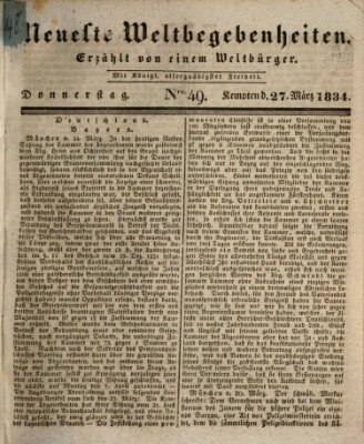 Neueste Weltbegebenheiten (Kemptner Zeitung) Donnerstag 27. März 1834