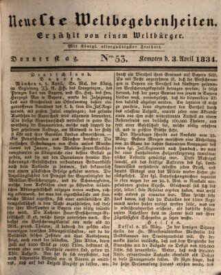 Neueste Weltbegebenheiten (Kemptner Zeitung) Donnerstag 3. April 1834