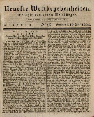 Neueste Weltbegebenheiten (Kemptner Zeitung) Dienstag 10. Juni 1834