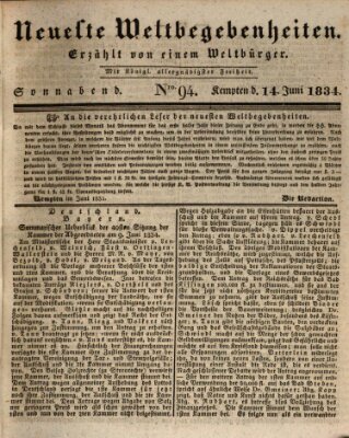 Neueste Weltbegebenheiten (Kemptner Zeitung) Samstag 14. Juni 1834