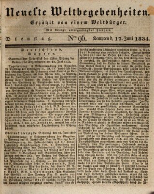 Neueste Weltbegebenheiten (Kemptner Zeitung) Dienstag 17. Juni 1834