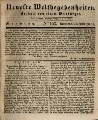 Neueste Weltbegebenheiten (Kemptner Zeitung) Sonntag 29. Juni 1834