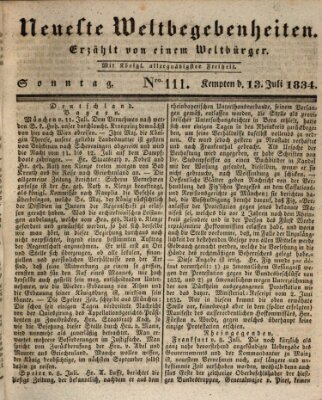 Neueste Weltbegebenheiten (Kemptner Zeitung) Sonntag 13. Juli 1834