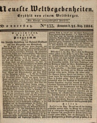 Neueste Weltbegebenheiten (Kemptner Zeitung) Donnerstag 21. August 1834