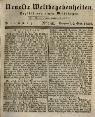 Neueste Weltbegebenheiten (Kemptner Zeitung) Dienstag 2. September 1834