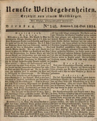 Neueste Weltbegebenheiten (Kemptner Zeitung) Dienstag 16. September 1834