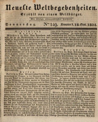 Neueste Weltbegebenheiten (Kemptner Zeitung) Donnerstag 18. September 1834