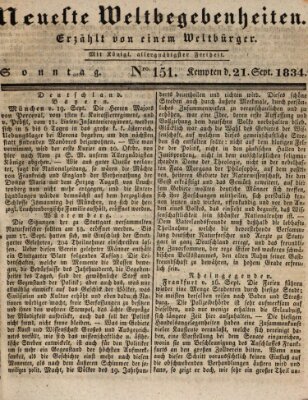Neueste Weltbegebenheiten (Kemptner Zeitung) Sonntag 21. September 1834