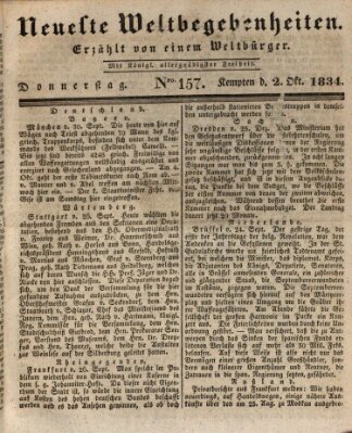 Neueste Weltbegebenheiten (Kemptner Zeitung) Donnerstag 2. Oktober 1834