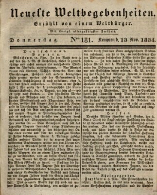 Neueste Weltbegebenheiten (Kemptner Zeitung) Donnerstag 13. November 1834