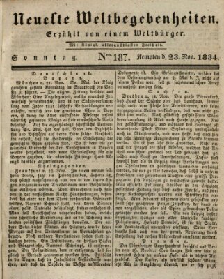 Neueste Weltbegebenheiten (Kemptner Zeitung) Sonntag 23. November 1834