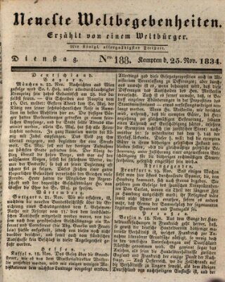 Neueste Weltbegebenheiten (Kemptner Zeitung) Dienstag 25. November 1834