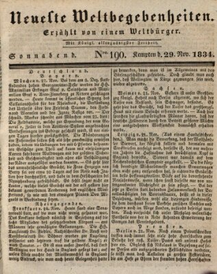 Neueste Weltbegebenheiten (Kemptner Zeitung) Samstag 29. November 1834