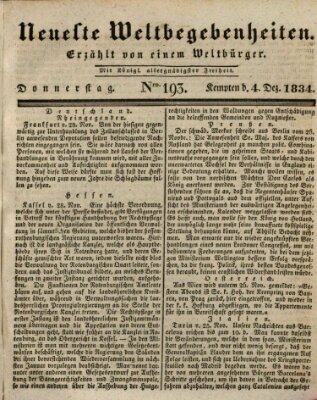 Neueste Weltbegebenheiten (Kemptner Zeitung) Donnerstag 4. Dezember 1834