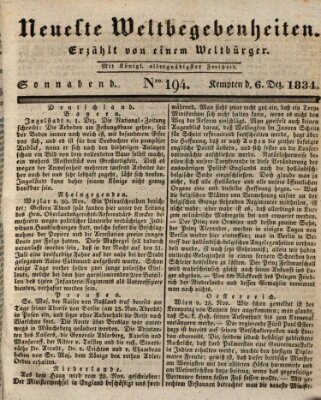 Neueste Weltbegebenheiten (Kemptner Zeitung) Samstag 6. Dezember 1834