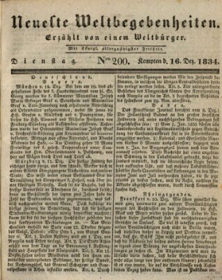 Neueste Weltbegebenheiten (Kemptner Zeitung) Dienstag 16. Dezember 1834