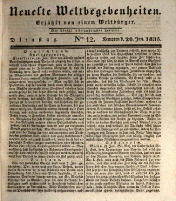 Neueste Weltbegebenheiten (Kemptner Zeitung) Dienstag 20. Januar 1835