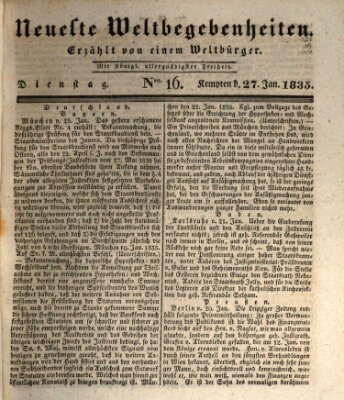 Neueste Weltbegebenheiten (Kemptner Zeitung) Dienstag 27. Januar 1835