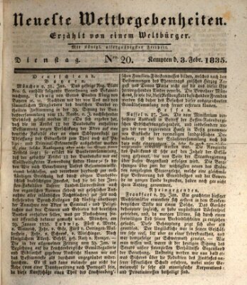 Neueste Weltbegebenheiten (Kemptner Zeitung) Dienstag 3. Februar 1835