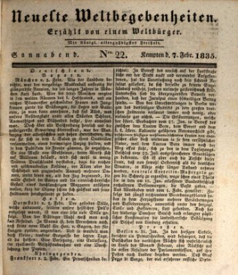 Neueste Weltbegebenheiten (Kemptner Zeitung) Samstag 7. Februar 1835