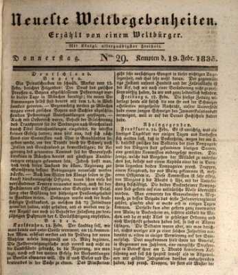 Neueste Weltbegebenheiten (Kemptner Zeitung) Donnerstag 19. Februar 1835