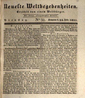 Neueste Weltbegebenheiten (Kemptner Zeitung) Dienstag 24. Februar 1835