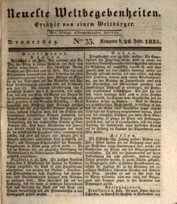 Neueste Weltbegebenheiten (Kemptner Zeitung) Donnerstag 26. Februar 1835