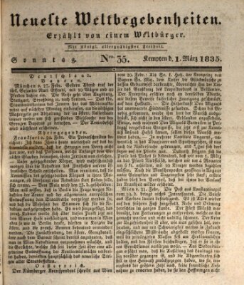 Neueste Weltbegebenheiten (Kemptner Zeitung) Sonntag 1. März 1835