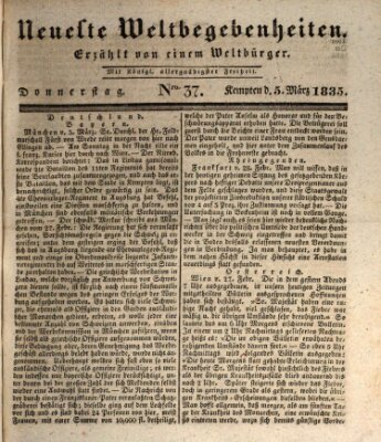 Neueste Weltbegebenheiten (Kemptner Zeitung) Donnerstag 5. März 1835